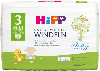 Hipp Babysanft Windeln groesse 3 Pack mit 36 Windeln